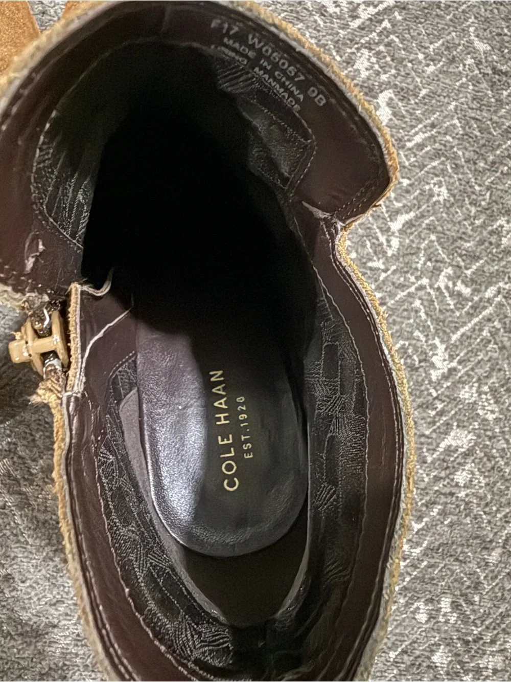 Cole Haan Hanover Suede Booties 9B Tobacco Brown Buckle Ankle Boots W10606